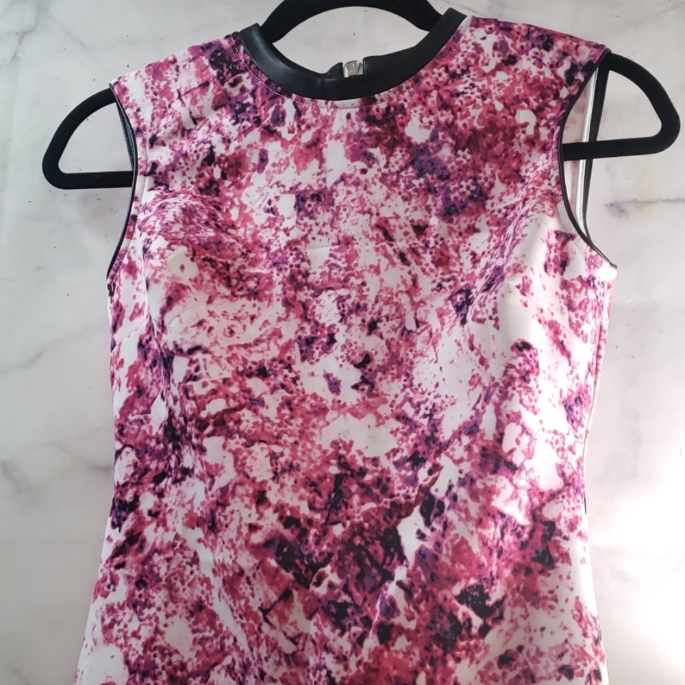 Women's Petite Sleeveless Printed Scuba Sheath Dre